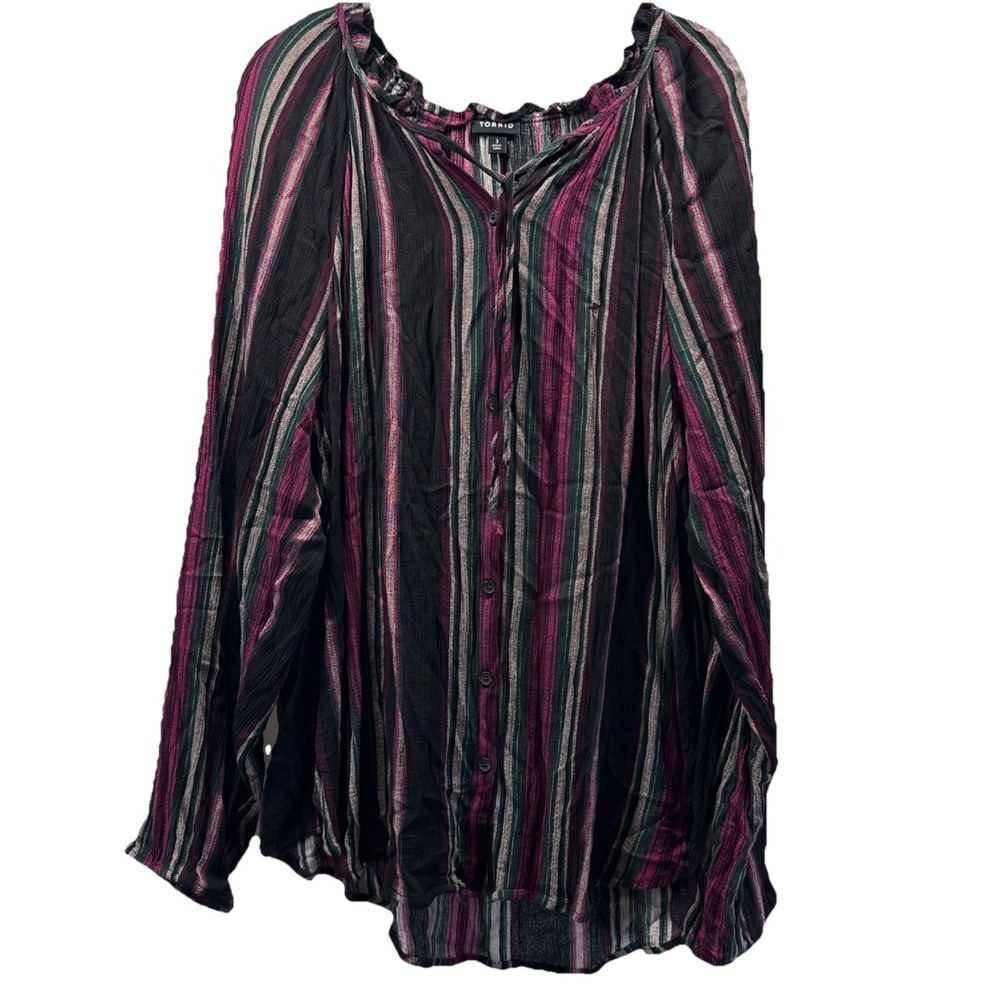 Torrid Women's Top Size 3X Pink Black Dark Button Up‎ Long Casual Raglan Sleeves